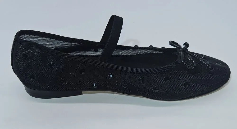 Jeffrey Campbell Perky Studded Mesh Mary Jane Ballet Flats Black Size 7.5